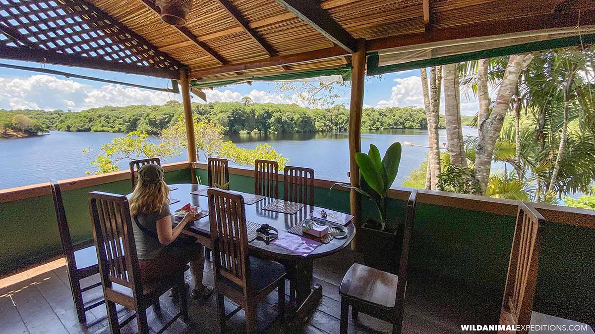 Amazon eco-lodge restaurant overlooking the Rio Negro.